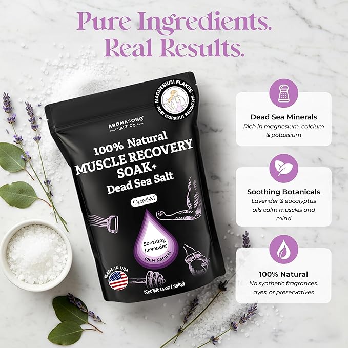 Aromasong Muscle Recovery Bath Soak 3 LB - Natural Bath Salt with Dead Sea Salt, Pure MSM, Magnesium Flakes & Essential Oils for Post Workout Soreness - Made in USA