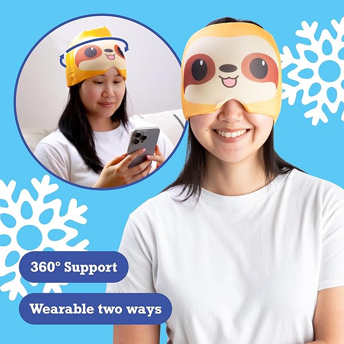 Happy Helpers Sloth Cooling Headache Cap by Relatable, Perfect for Soothing Support During Headaches, Hangovers, Post Workout Recovery, Stress Support and Cooling Support, Includes 1 Cooling Cap