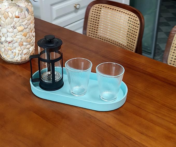 Blue Small Tray (11.8 inch), 3 Pack Oval Tray for Kitchen Counter, Bathtub Bathroom Vanity Items, Countertop Organizer, Coffee Accessory, Bar, Serving Seasoning, Salt and Pepper, Soap.