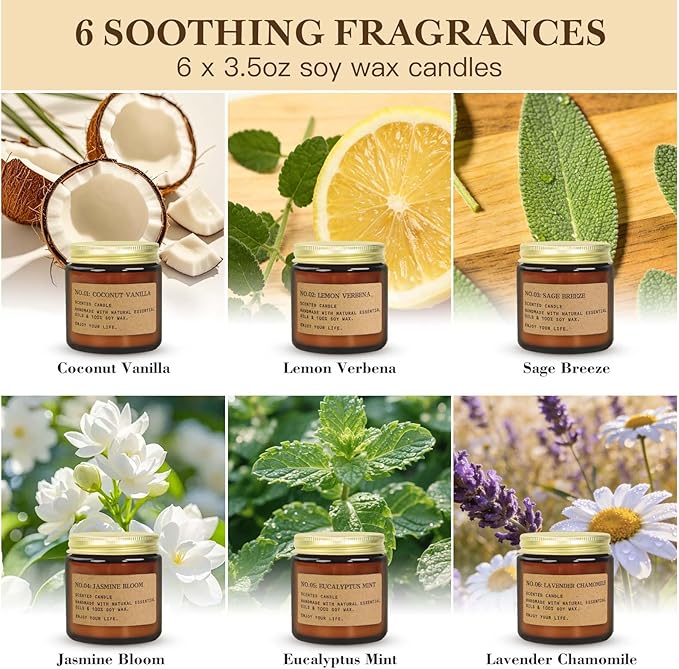 Candles for Home Scented, 6Pack 3.5 Oz Soy Wax Candles Gifts Sets with Sage Breeze & Lavender for Brithday Valentine's Day Gifts Women Mothers Day