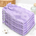 VOOVA & MOVAS 6-Pack Shower Wash Cloth, 100% Cotton Soft Absorbent Bath Mitts with Hanging Loop, 8.3x6.3 Inch European Style Bathing Gloves for Body & Spa, Purple Flower