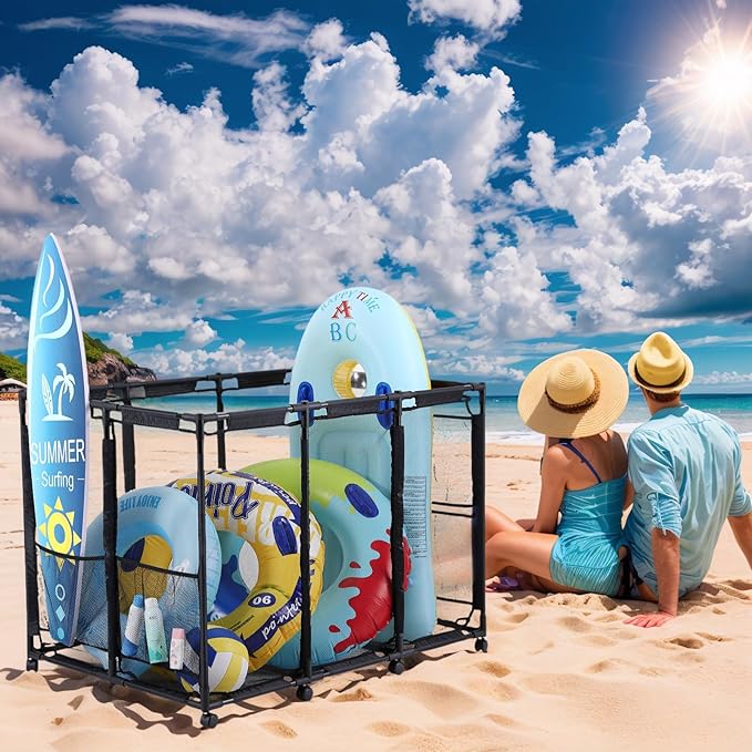 Tiita Pool Storage Bin, Rolling Pool Toy Storage Organizer,Parts & Accessories，Pool & Spa Replacement Parts（Black）