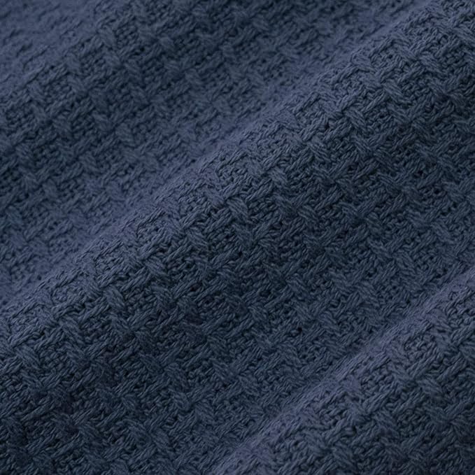 100% Fine Cotton Luxurious Basket Weave Blanket, Navy, Full/Queen Size (Pack of 6)