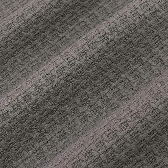 Sweet Home Collection 100% Fine Cotton Luxurious Basket Weave Blanket, Dark Gray Full/Queen