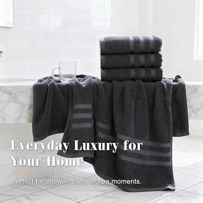 Bath Towels 4 Pack, 30 x 60 Inches, Large 100% Cotton Towels, Soft, Absorbent, Comfortable for Home, Spa, and Gym, (Gray)