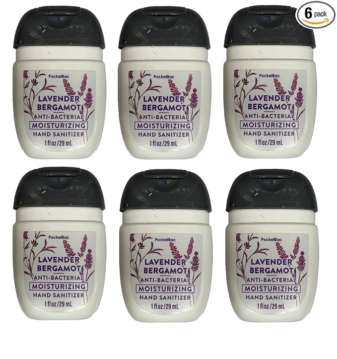 Bath and Body Works Classic and Seasonal Scents Pocketbac Gel Sanitizers - Pack of 6-1 oz each (Lavender Bergamot Moisturizing)