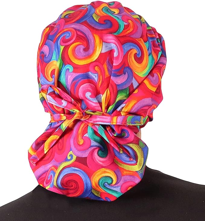 Sparkling EARTH Banded Bouffant Surgical Scrub Ponytail Working Caps and Built-in Sweatband - 100% Cotton - Made in The USA