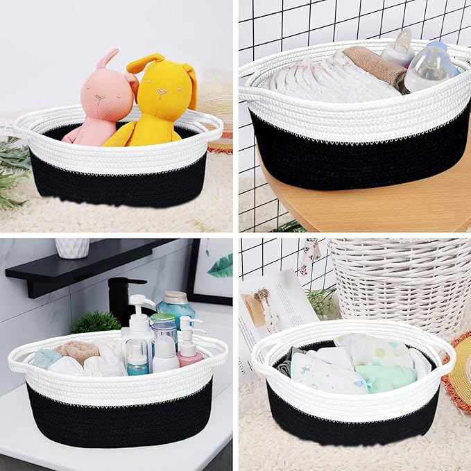 ABenkle Small Basket with Handles - Decorative Durable Rope Woven Storage Bin Shelf Storage Organizer Cube, Easter Baby Gift Basket, 12"x8"x5"