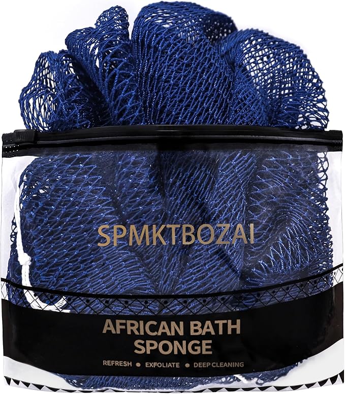 SPMKTBOZAI African Net Sponge Authentic, Loofah Exfoliating Body Scrubber Bath Sponge, African Exfoliating Net Sponge Back Scrubber Washcloth for Shower, Body Care Bathing Accessories (Blue)