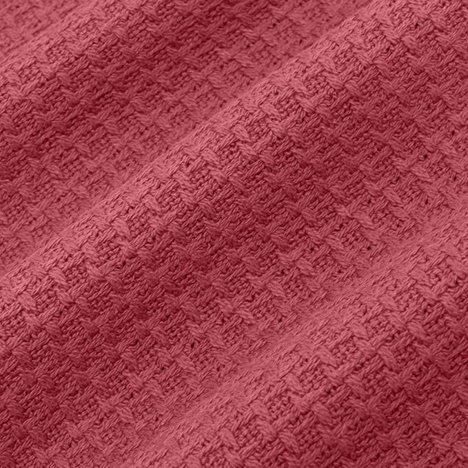 Sweet Home Collection 100% Fine Cotton Blanket Luxurious Basket Weave Stylish Design Soft and Comfortable All Season Warmth, King, Burgundy Red