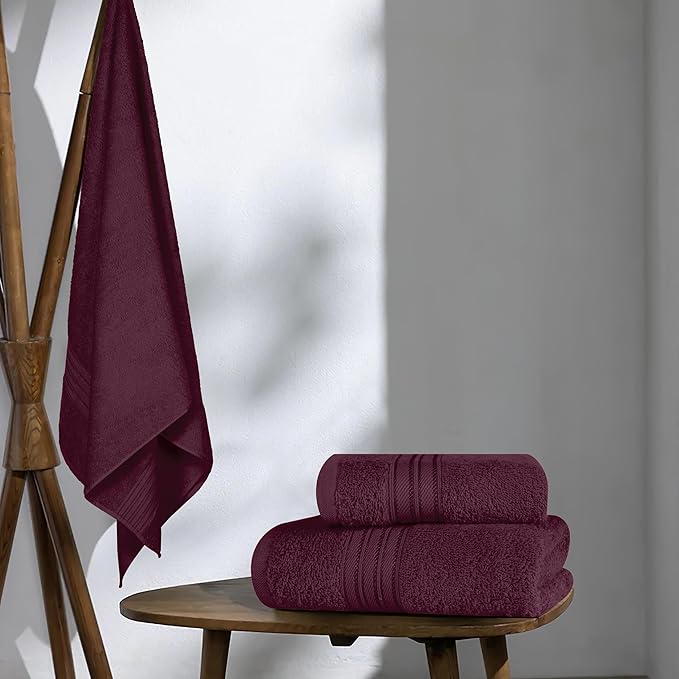 BOUTIQUO Ultra Soft 3 Pack Cotton Towel Set, Contains a Bath Towels 28x55 inch, a Hand Towels 16x24 inch & a Wash Coths 12x12 inch, Ideal Everyday use, Compact & Lightweight - Burgundy