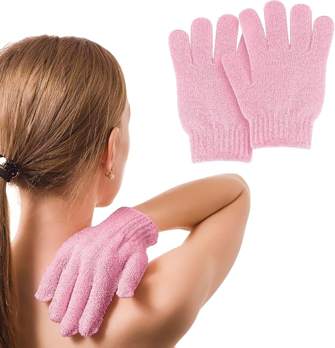 MOLOPPO 2 PCS Exfoliating Glove, Scrub Gloves Exfoliating, loofah, Body Exfoliator, Bath Gloves（Pink）