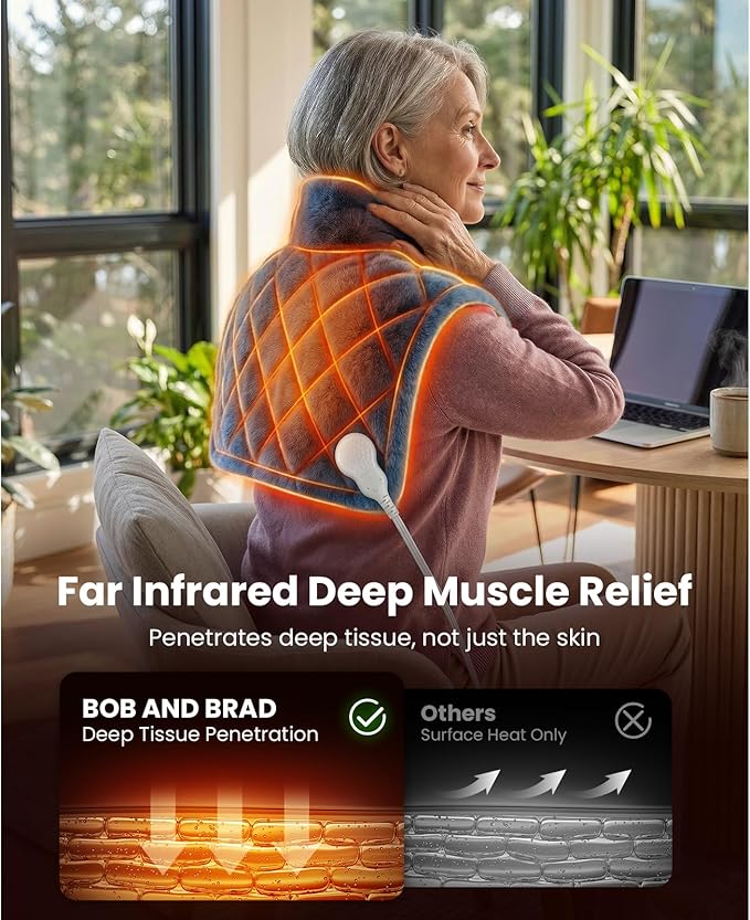 BOB AND BRAD Weighted Heating Pad for Neck and Shoulders, 2.2lb Electric Neck Wrap with Far-Infrared Ceramic Beads for Deep Tissue Pain Relief, 20"x22", FSA Eligible/HSA Eligible,Gift for Mom Women