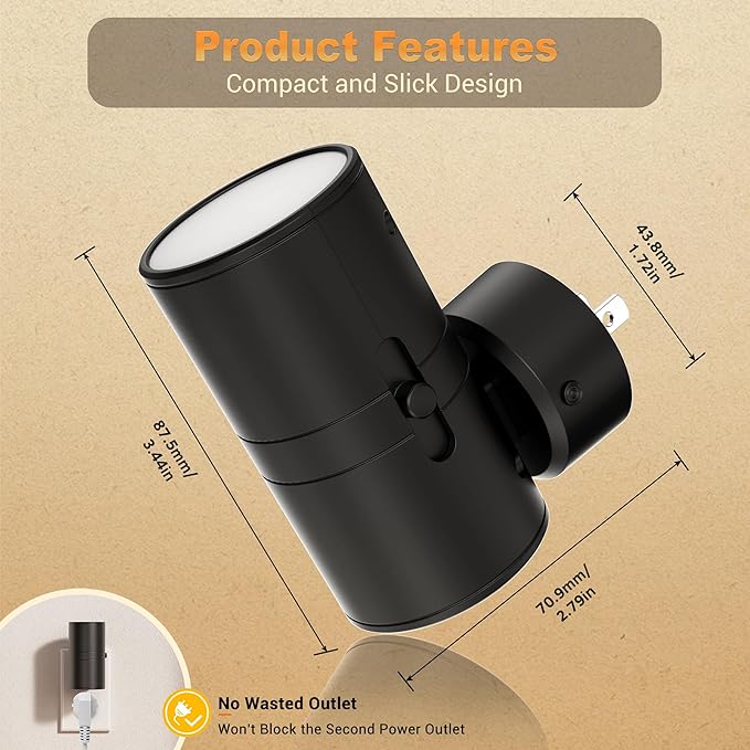 JandCase LED Night Light, Night Lights Plug into Wall with Dusk to Dawn Sensor, 5 Color Temperatures, Rotating Plug, Dimmable Nightlights, Adjustable Brightness for Bedroom Bathroom Hallway, 4 Pack