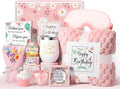 Birthday Gifts for Women Friendship, Unique Happy Birthday Gifts Basket for Mom Her Best Friend Sister Wife Girlfriend Coworker, Luxury Self Care Box Rose Relaxing Spa Gifts Set for Women with Blanket
