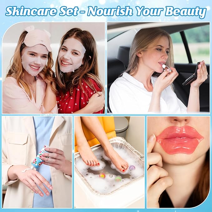 80PCS Spa Birthday Party Supplies, Include Face Masks, Lip Balm, Hand Cream, Under Eye Patches, Lip Mask, Foot Bath Bombs,Headband,Sleepover Spa Party Supplies Kit for Women Girls Gift Skincare Set