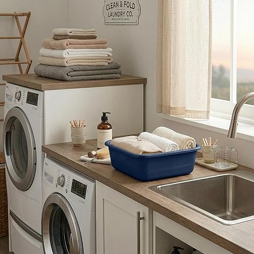 DecorRack 2 Plastic Wash Basins, Large 10 Quart Graduated Bucket, Portable Washbasin for Washing, Cleaning, Foot Bath, Dishes, Face Cleansing Bowl, Blue (2 Pack)