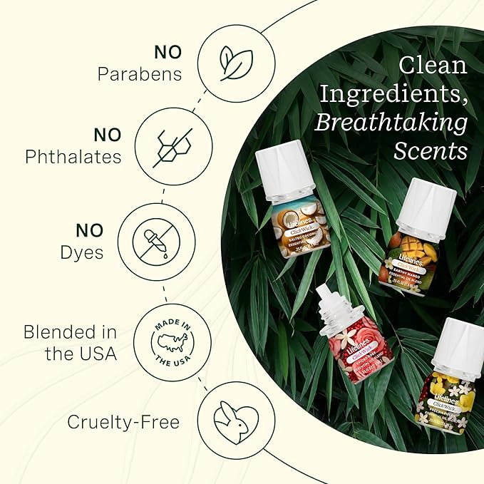 ClickWick Essential Oil Blends for Lifelines Diffusers, 4-Pack Lush Earth Collection - Essential Oil Blend Refill for Candle, Plant & Shower Aromatherapy Diffuser - Fragrance for Diffusers