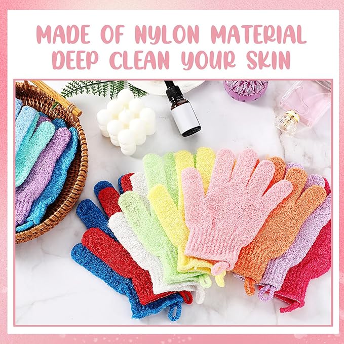 Didaey 104 Pcs Exfoliating Glove Bulk Shower Gloves with Hanging Loop Exfoliating Body Scrubber Dead Skin Remover for Body Bath Beauty Spa Massage Scrubs Men Women Bathing(Multicolor)