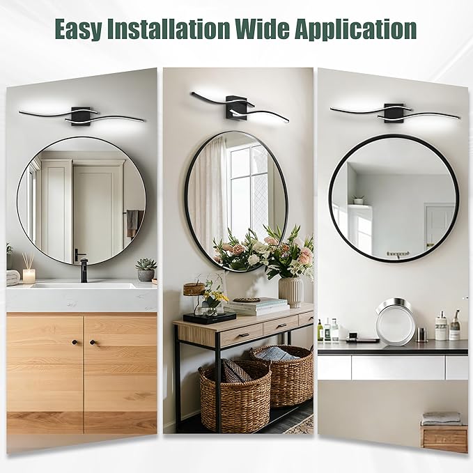 Espird 23inch Led Bathroom Vanity Light Bar, Matte Black 5CCT Dimmable 2700-6500K Vanity Lights for Bathroom, Modern Bathroom Light Fixtures Over Mirror Led Lighting Fixtures