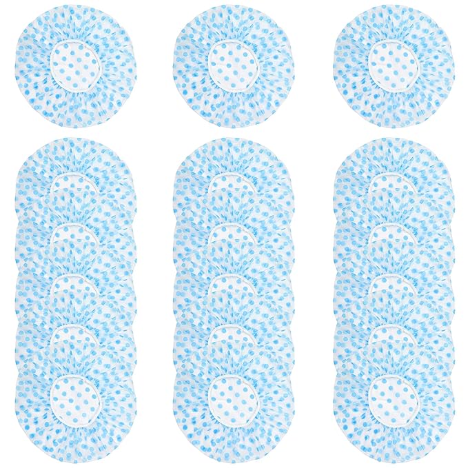 18 Pack Shower Caps for Women,Waterproof Reusable & Disposable Adjustable Bath Caps For Spa Long Hair Travel Saunas (Blue)