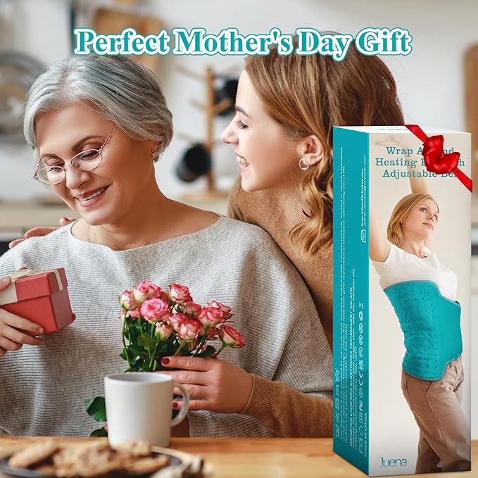 Heating Pad for Back, Heating Pad for Period Cramps/Waist/Stomach with Belt, Mothers Day Gifts for Mom Wife Grandma, Birthday Gifts for Women Men, 6 Heat Settings, 4 Auto-Off, Blue Green