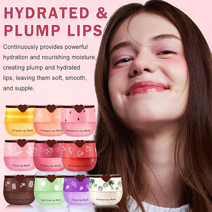 10PCS Honey Pot Lip Balm,Moisturizing Bee Lip Balm,Fruity Lip Sleeping Mask,Hydrating Lip Mask Overnight,Prevention Dry and Cracked,Reduces Lip Lines Lip Care Products