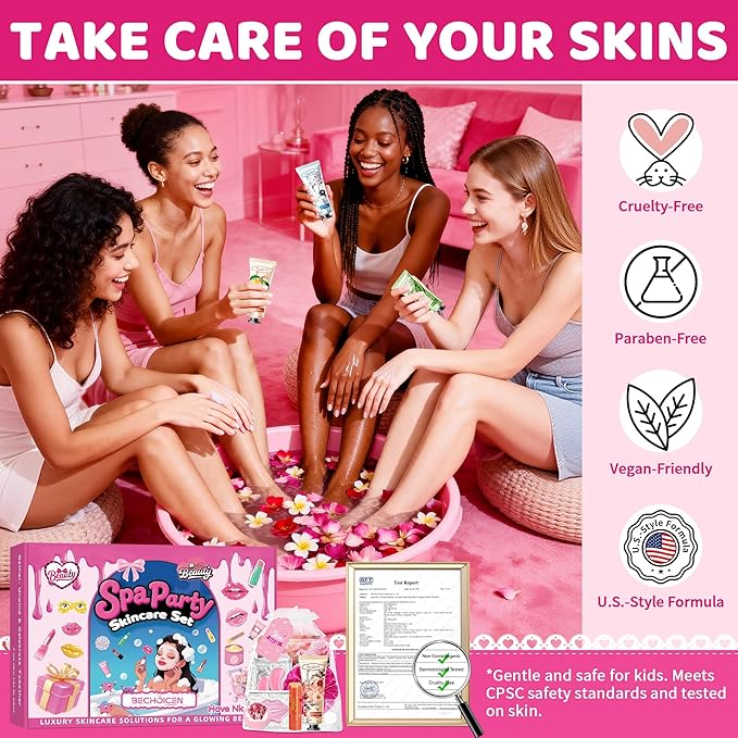 Spa Party Supplies for Women, 12 PCS Spa Party Favors Include Face Masks Skincare, Hand Cream, Lip Balm, Under Eye Patches, Lip Mask and Foot Bath Bombs for Birthday Sleepover Party