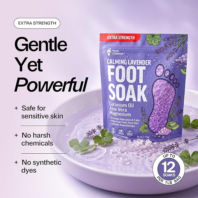 Lavender Foot Soak with Epsom Salt - Calming Aromatherapy for Relaxation & Better Sleep - Soothes Tired, Achy Feet & Softens Skin - Made in USA, 1lb