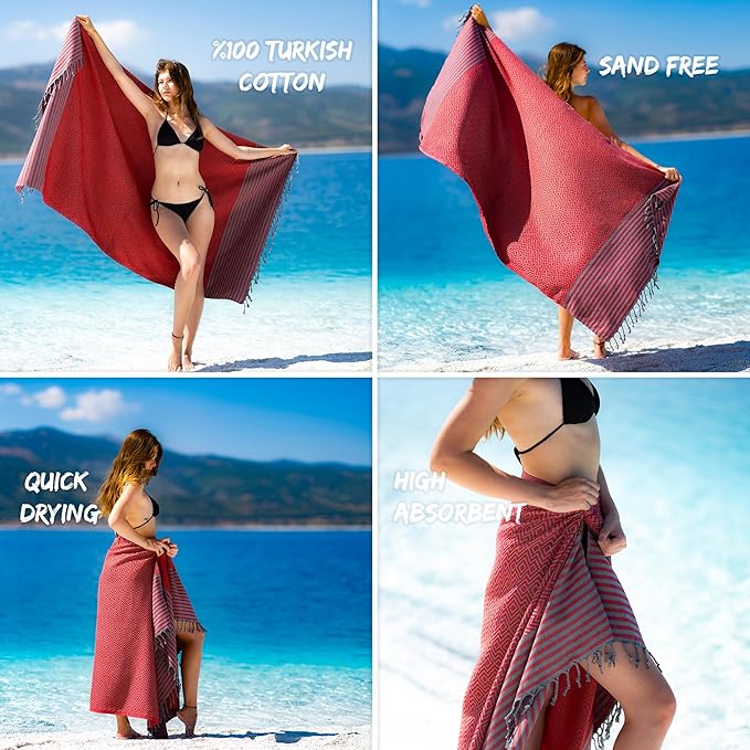 RAY SILVER Turkish Beach Towel – 100% Turkish Cotton 40"x71" Quick Dry Oversized Beach Towel Sand Free Lightweight Turkish Towel for Travel Camping Bath Sauna Beach Pool Gym Yoga