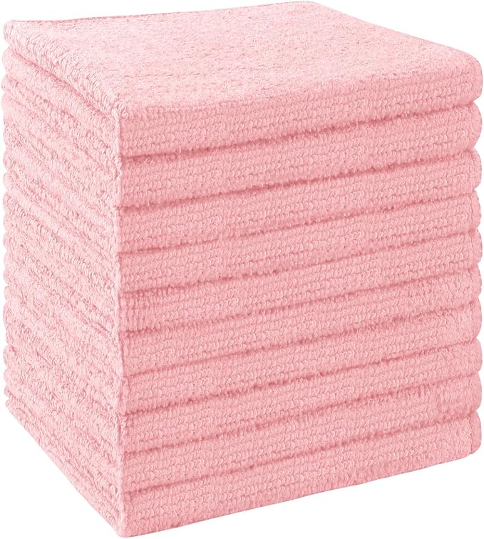 UNIMADE Washcloths Bulk - 10 Pack - Face Towels (12" x 12"), Highly Soft Wash Cloths and Hand Towels, Fast Drying Multi-Purpose Microfiber Cleansing Cloths for Bathroom, Hotel, Spa, and Salon - Pink