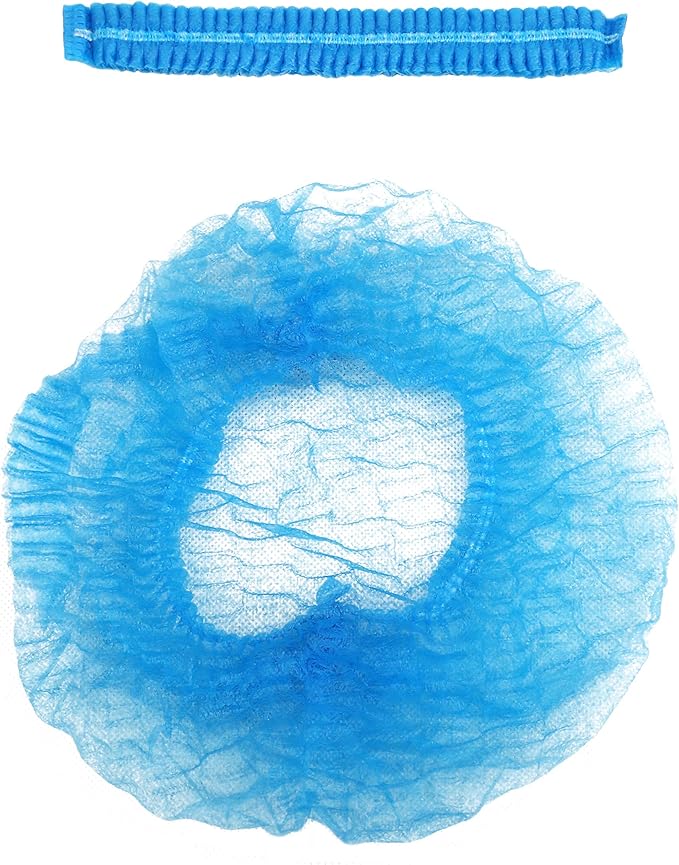 ProtectX 500-Pack Blue Disposable Hair Nets, Elastic Head Cover, Bouffant Caps, Sanitation Head Cover for Food Service, Spa Men & Women - 21 inch