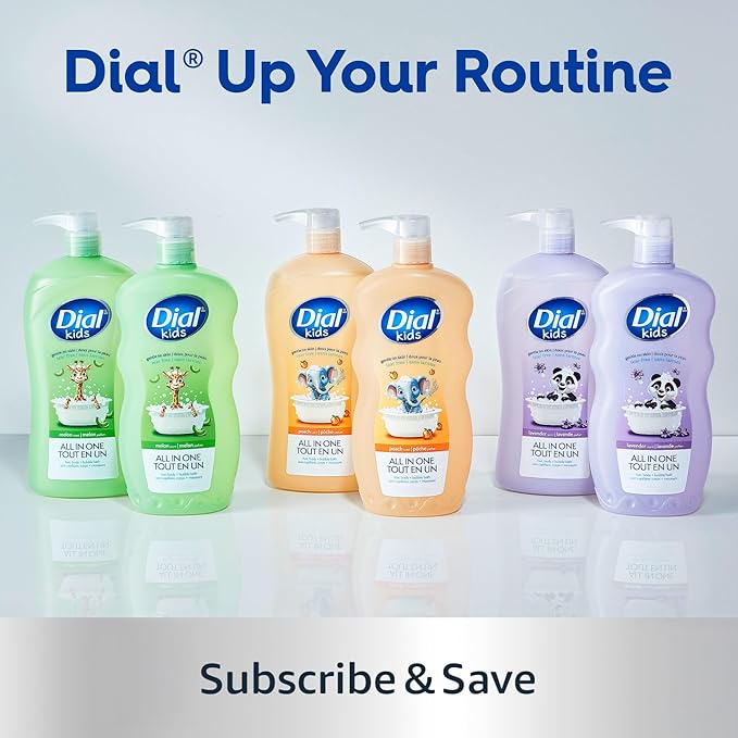 Dial Kids All-in-1 Body Wash + Hair + Bubble Bath, Melon Scent, 32 Fl Oz, Hypoallergenic Body Wash & Shampoo, No Tears Formula for Kids 2+ Years, No Parabens & Silicones