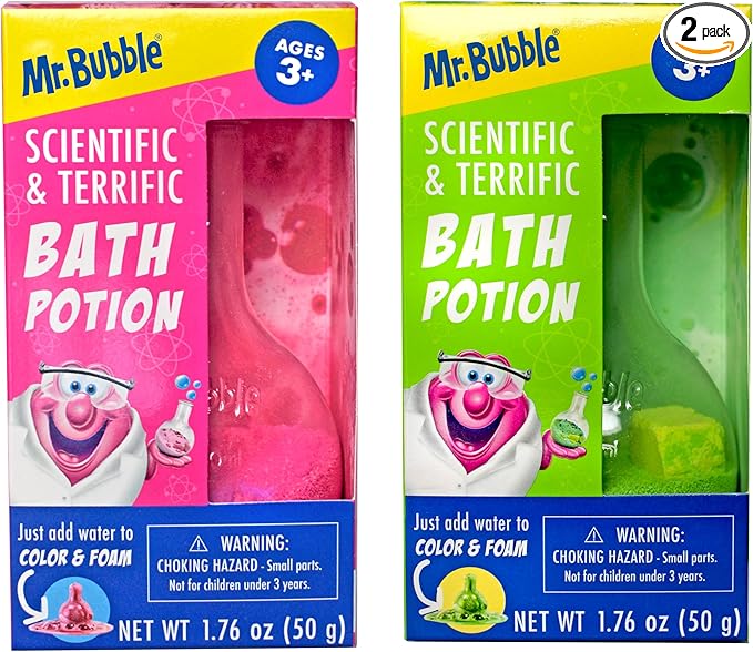 Mr. Bubble The Original Kids Bath Bomb Potions, Colorful Fizzy Fun, Cool Foam and Bubble Science Beaker for the Bath (Pack of 2)
