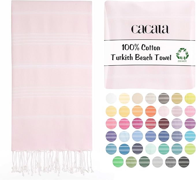 Cacala Lightweight and Thin Turkish Beach Towel 100% Cotton Sand-Free and Quick-Drying Goodness Perfect as an Extra Large Travel Towel, Beach Accessory, or Gift for Beach Lovers, 37 x 70