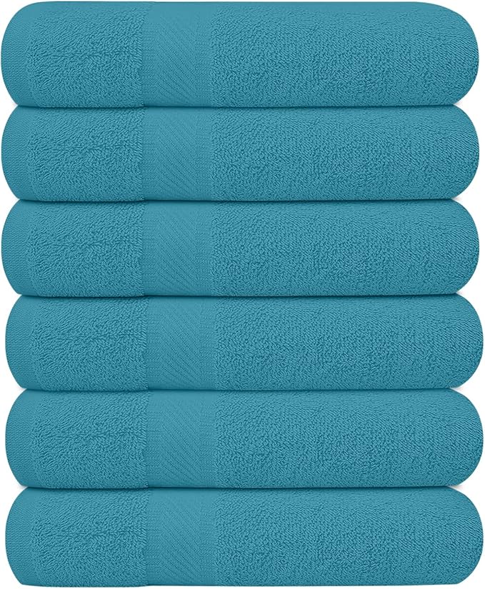 KAHAF COLLECTION 6 Pack Bath Towels Set (27 x 54 Inches) 100% Ring Spun Cotton, Lightweight, Quick Dry, Highly Absorbent Towels (Teal, (27x54) Inches)