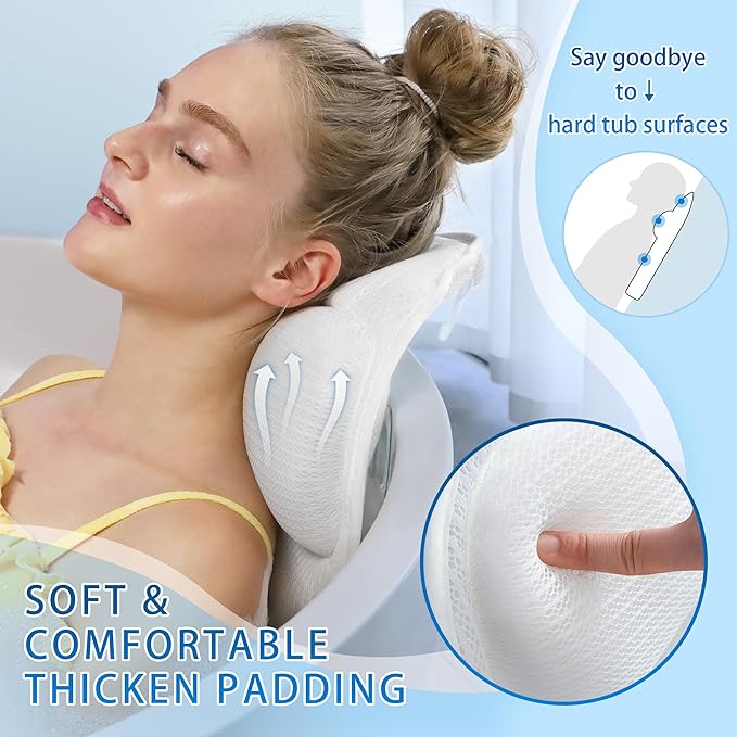 Poemland Bath Pillow for Tub, Luxury Bath Pillow Soft 4d Mesh, Bathtub Pillow for Soaking tub with 6 suctions Cups, Bath Tub Pillows for Head and Neck Support, for Relaxing Spa