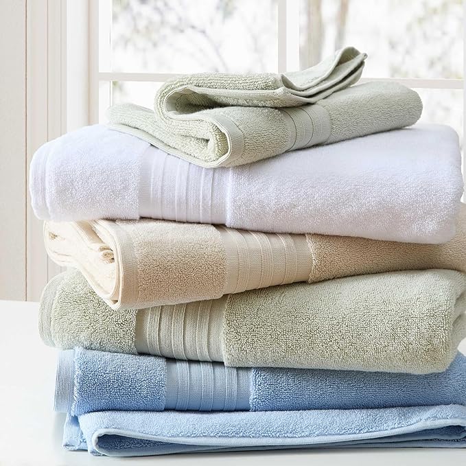 Martha Stewart - Bath Towels, Soft & Absorbent 100% Cotton Towels, Plush 700 GSM, 6-Piece Bathroom Towel Set with Textured Dobby Weave (Skyland Manor Beige)
