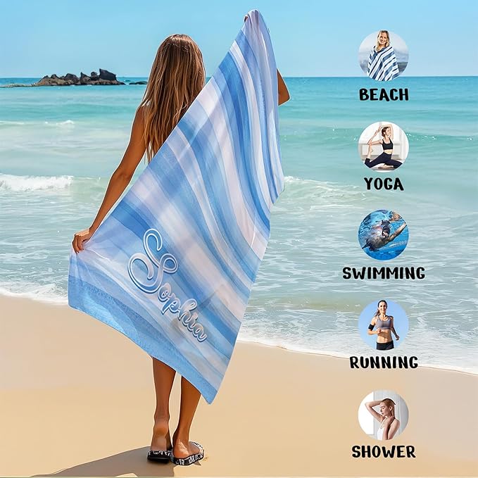 JML Custom Beach Towel with Name, Personalized Microfiber Beach Towel with Name, Large, Soft, Quick Dry & Absorbent for Swim, Pool,Adult,Summer Holiday,Vacation,Travel,Gift for Anniversary, Birthday