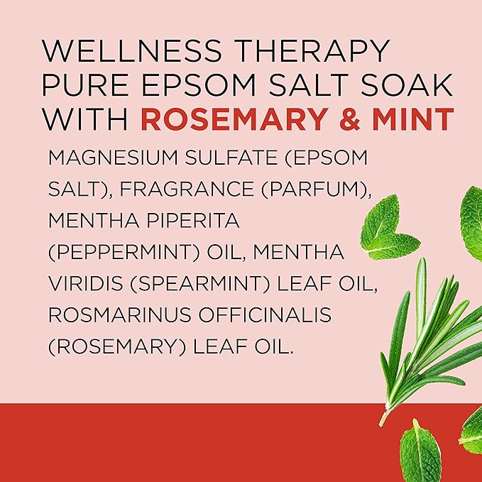 Dr Teal's Epsom Salt Magnesium Soak, Wellness Therapy with Rosemary & Mint, 3 lbs (Pack of 2)
