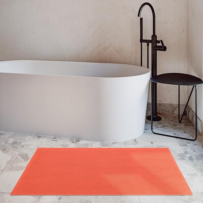 Cotton Paradise 100% Cotton Non Slip Bath Mats for Bathroom, 20x34 inch Soft Absorbent Quick Dry Machine Washable Floor Bath Mat, Coral