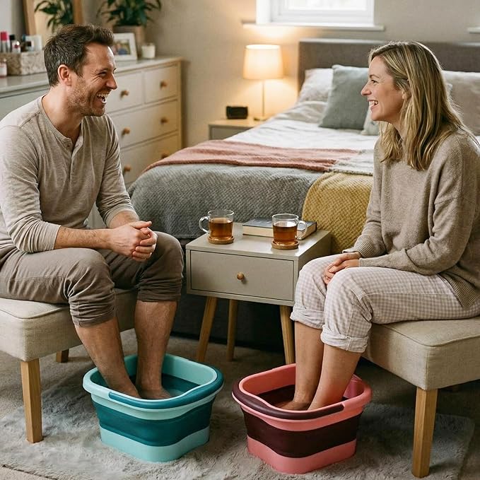 2 Pack Collapsible Foot Bath Plastic Foot Soaking Tub Portable Feet Bucket with Handles and Massage Acupoint for Feet Care Routine Home(Green and Pink)