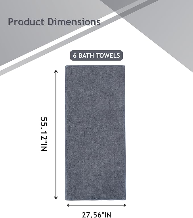 sakano 6-Piece Microfiber Bath Towel Set - Quick-Drying Bath Towels,Absorbent& Lint Free Soft Launder for Family, Gym, and Spa -Dark Gray, 28 x 55 inches
