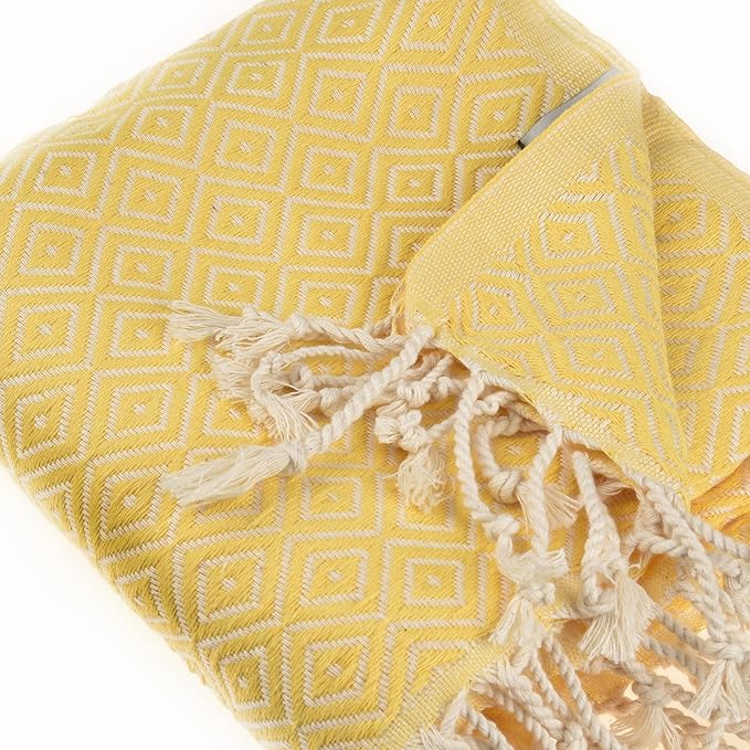 Personalized Beach Towel | Cotton Beach Towels, Easy to Carry, Sand Free, Highly Absorbent, Quick Dry, Turkish Towels for Travel Camping Bath Sauna Beach Gym Pool Yoga SPA by Lahammam, Malta, Yellow