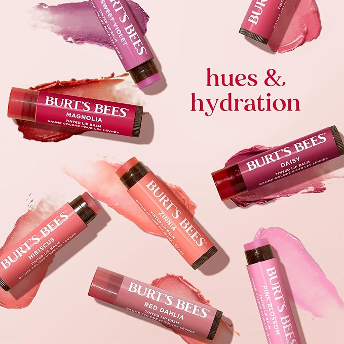 Burt's Bees Lip Tint Balm with Long Lasting 2 in 1 Duo Tinted Balm Formula,Color Infused with Deeply Hydrating Shea Butter for a Natural Looking Buildable Finish,Petal Rose,2 Count (Pack of 8)