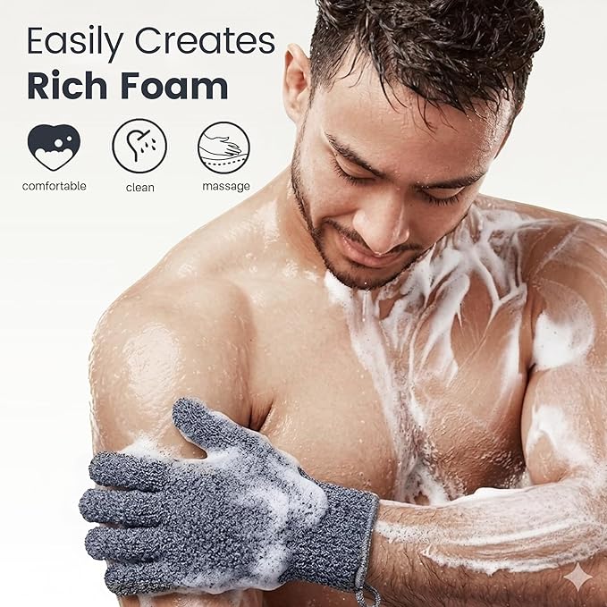 Yiclick Heavy Exfoliating Gloves 4Pcs, Exfoliating Mitts, Body Scrubber for Bath Shower Exfoliation, Body Scrub Exfoliator for Dead Skin Remover, Exfoliate Sponge Loofah Washcloth Men Women