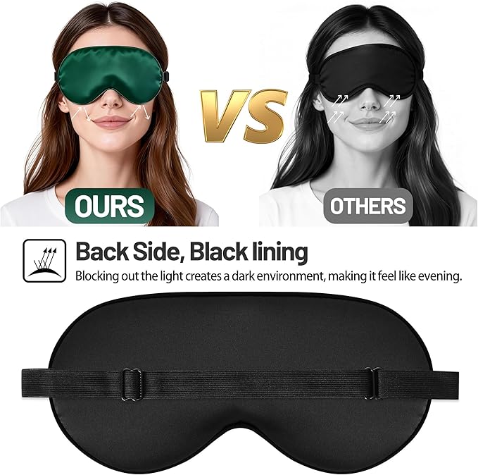 Silk Sleep Mask for Sleeping, Blackout Eye Mask with Adjustable Strap, Lightweight & Comfortable Blindfold for Women & Men, Includes Protective Laundry Bag for Eye Cover(Green)
