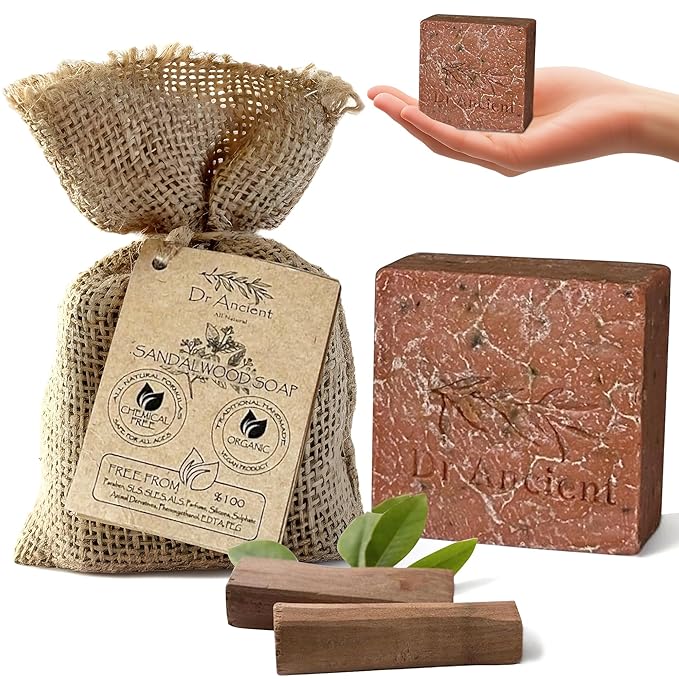 Dr.Ancient Sandalwood Soap Bar, Organic Soap Bars Handcrafted the Traditional Way, Natural Chemical-Free, Vegan, Used for Face Wash, Body Wash, and Hand Cleansing, Moisturizing, Nourishing Care