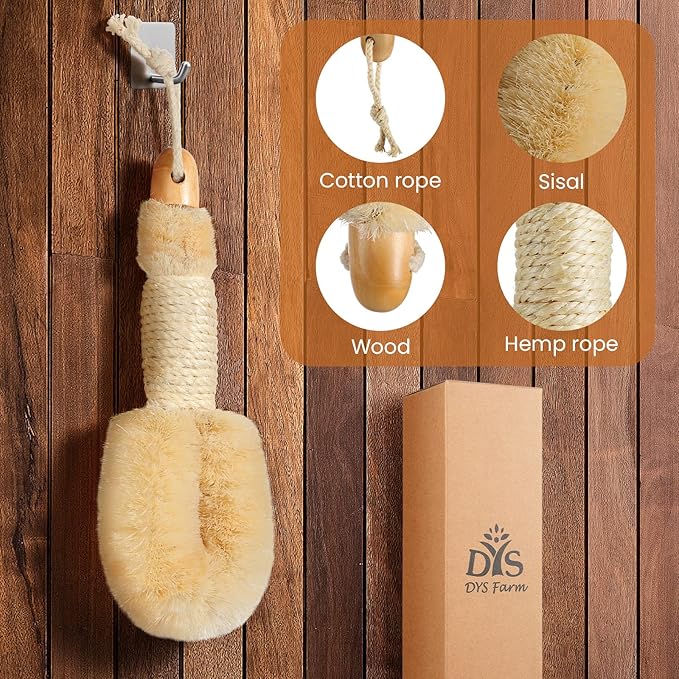 Dry Brushing Body Brush - Dry Skin Brushes Vegan Natural Sisal Bristles for Lymphatic Drainage and Cellulite, Exfoliating Body Scrubber for Bath Shower Massage, Blood Circulation Improvement