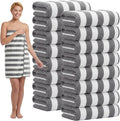 SmoothNovelty 16 Pack Microfiber Bath Towels Bulk 27'' x 60'' Oversized Size Bath Towel Highly Absorbent Extra Large Soft Drying for Beach Shower Summer Salon Sport Gym Party (Stripe,Dark Grey)